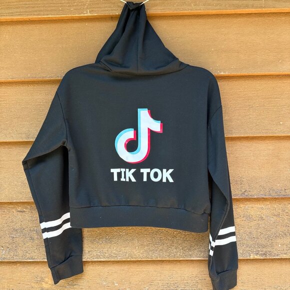 TikTok Logo Black Hoodie Cropped Cute Cozy Size M - Picture 8 of 12